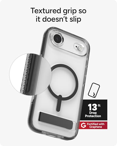 Image of ZAGG Santa Cruz Snap Case with Kickstand for iPhone Air - Jet Black, Drop Protection (13ft /4m), MagSafe Charging Compatible, ClearGuard Anti-Yellowing Technology, Scratch Resistant Phone Case