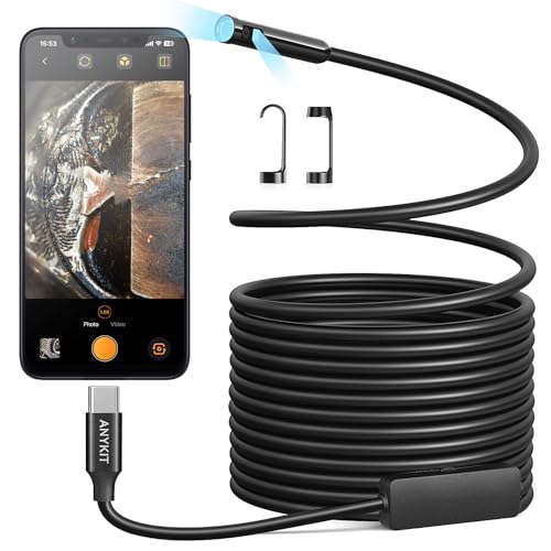 Anykit Dual Lens Endoscope With Adjustable Lights, Type C Borescope for Sewer, IP67 Waterproof Semi-Rigid Snake Camera, 1080HD Industrial Scope Inspec
