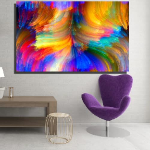 Art mural large abstrait avec courbes colorées pour décoration salon moderne