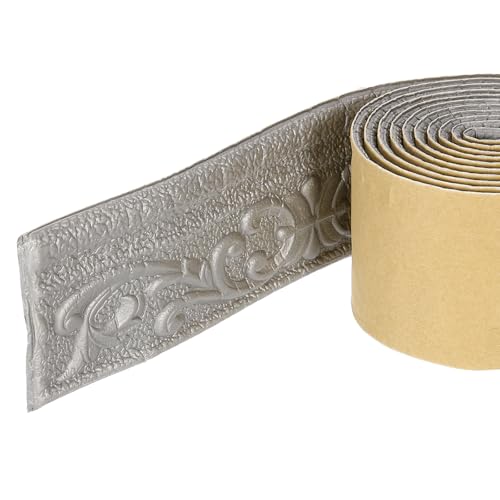 sourcing map Moldura de espuma autoadhesiva, 3 pulgadas x 7.5 pies, bordes de papel tapiz flexibles, líneas de borde de pared 3D, zócalos de espuma para decoración del hogar, color gris