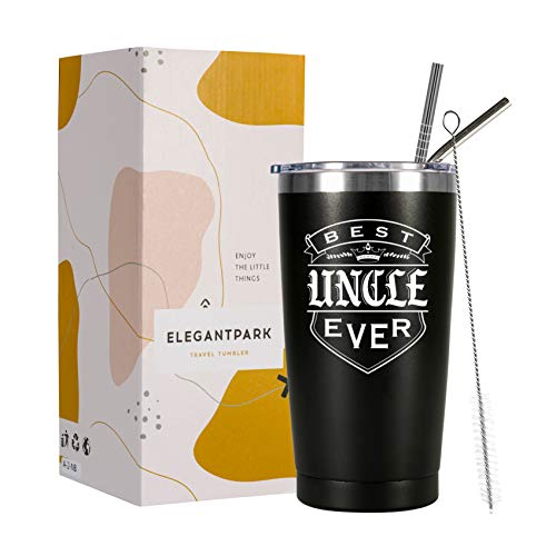 ElegantPark Best Uncle Ever Coffee Tumbler Birthday Gifts for Closet Uncle from Niece Nephew Uncle Gifts for Christmas New Year Black Insulated Stainless Steel Men Travel Coffee Mugs