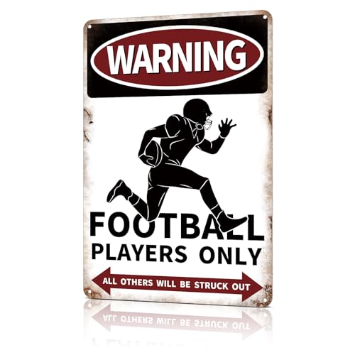 Azppan Football Decor Gifts Vintage Metal Tin Sign Poster for Boys Room Decorations Kids Bedroom Sports Signs Home Wall Posters Warning Football Players Only All Others Will Be Struck Out 12X8 Inches