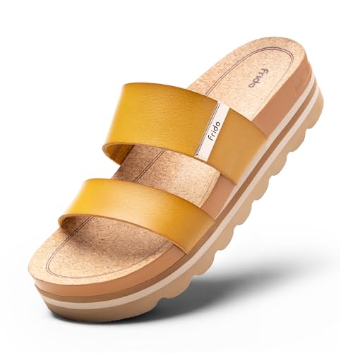 Image of Frido Women's Arch Support Wedge Sandals, Orthopedic Cushioned Platform Heels with Anti-Slip Sole, Comfortable Slip-On Footwear for Office, Travel, Daily Wear & Long Standing | Available in Buckle Strap & Classic Styles