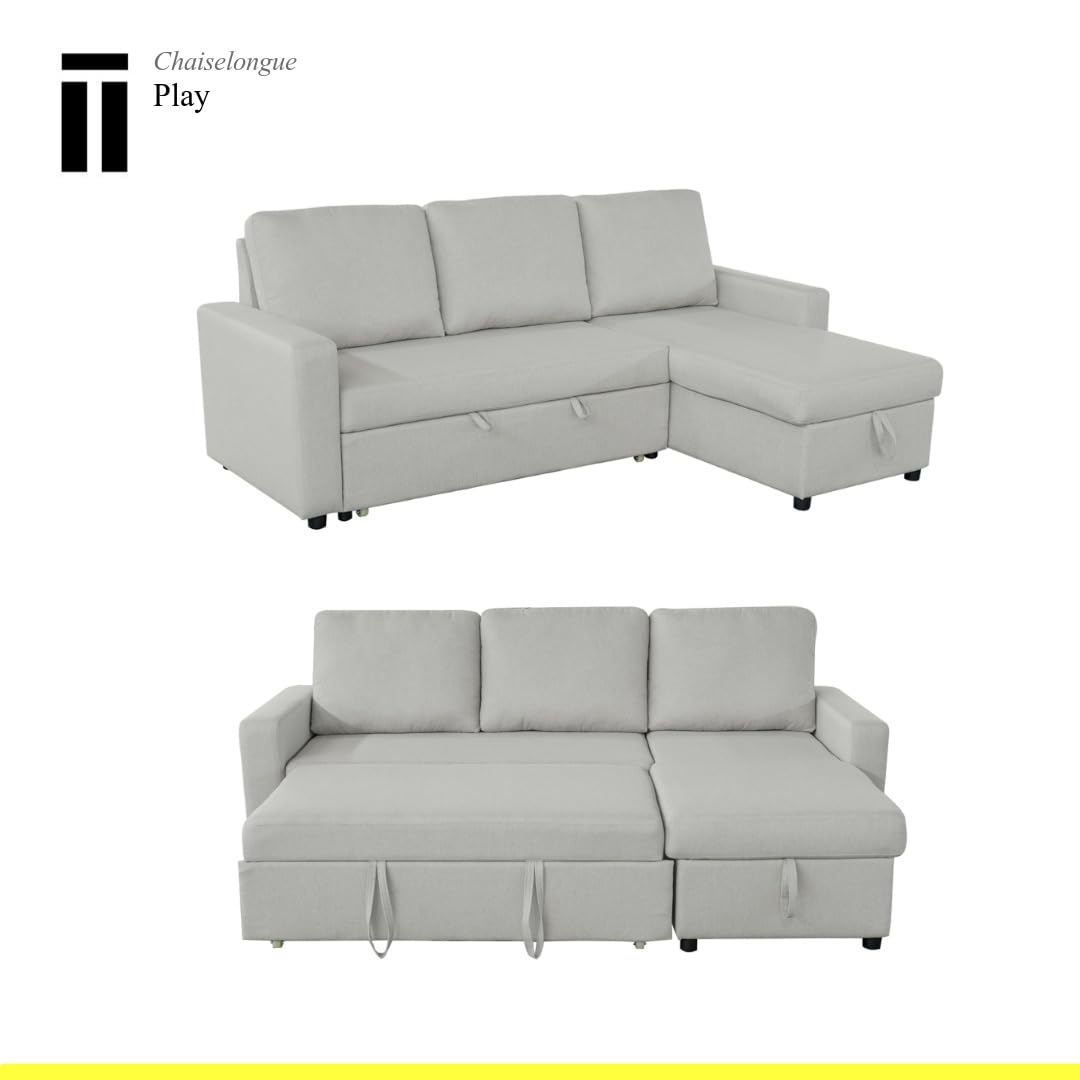 SHIITO | Modelo Play - Sofá 3 Plazas con Chaiselongue y Arcón | Máximo Relax y Confort | 230 x 84 x 96 cm - Color Beige