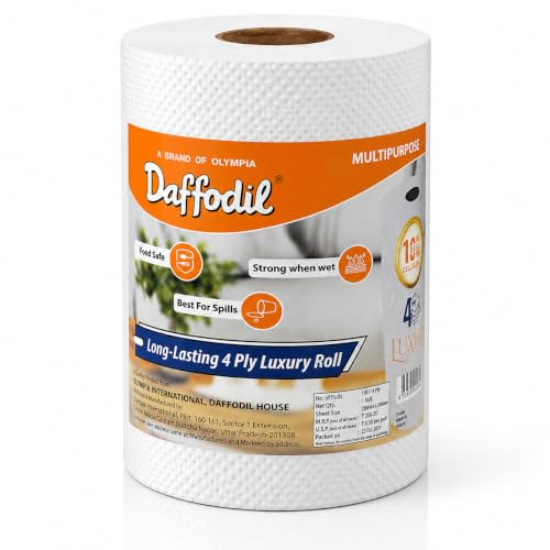 Image of DAFFODIL 4 Ply Kitchen Towels Roll Pack-1 (120 Pulls, 480 Sheets) | Ultra Absorbent & Strong Kitchen Tissue Paper Roll | Thick Paper Towels for Oil Absorption, Spill Cleaning & Household Kitchen