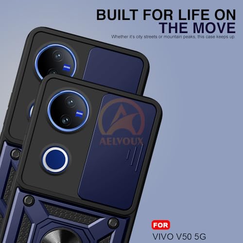 Image of Armor Bumper Back Cover Case for Vivo V50 /V50e /Vivo T4R /V50 Elite Edition /iQOO Z10R 5G Rotating Camera Cover, Ring Holder & Kickstand | Heavy Duty & 360 Degree Protection Back Cover (Blue)