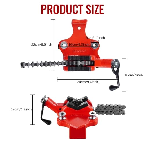 Noliven Heavy Duty Pipe Chain Vise, 1/8″ - 5″ Pipe Capacity, 19.6" Rugged ChainBench Vise with Crank Handle, Portable Pipevise for Plumbing, Automotive Repairs, Metalworking by Noliven - Image 5