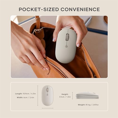 Image of Satechi OntheGo Bluetooth Mouse with USB C Rechargeable Battery, Connect up 3 Devices, Compact and Portable Wireless Mouse for Laptop, Computer, Tablet - Sand