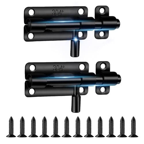 Loquet Porte, 2 Pièces 304 Targette de Porte Exterieur, Verrou Porte Exterieur, Loquet de Porte Coulissante en Acier Inoxydable, pour Entrepôt Garage Grange Portail Cour Porte (Noir)