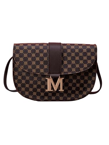 SweatyRocks Women's Allover Print PU Leather Crossbody Bag Vintage Flap Shoulder Bag Business Solid Mini Saddle Bag Coffee Brown One-Size -  WSWE5swqc7-one-size