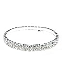 Clear Rhinestone Pave 2 Row Stretch Bracelet in Silver-Tone