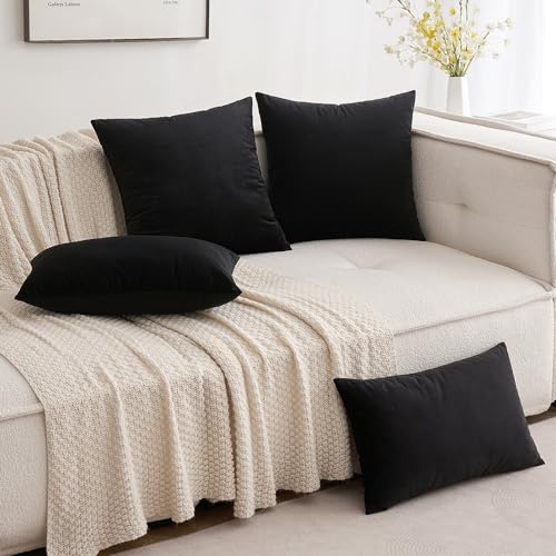 Image of MIULEE Velvet Throw Pillow Covers 12x20 Inch, Pack of 2 - Black, Soft Solid Lumbar Decorative Pillow Covers Modern Luxury Home Decor for Chair Couch Sofa Bedroom Livingroom