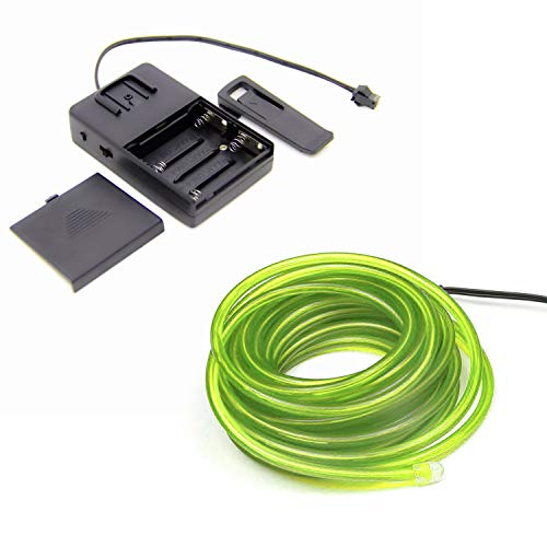 5m/16.4ft Large 1.4 mm Thin - Lime Green Neon LED Light Glow EL Wire - Powered by 6V - Sound Active - Craft Neon Wire String Light for DIY Project Costume Accessories Cosplay