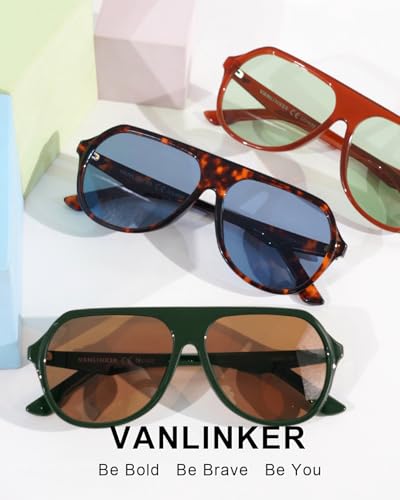Image of VANLINKER Retro Oversized Polarized Aviator Sunglasses for Women Men Vintage 70s Square Aviators VL9851,Light Green