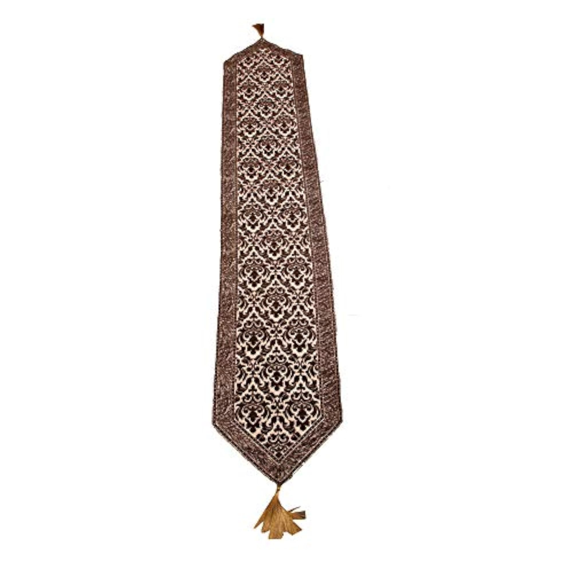 Floral Design Velvet Dining Table Runner, Brown