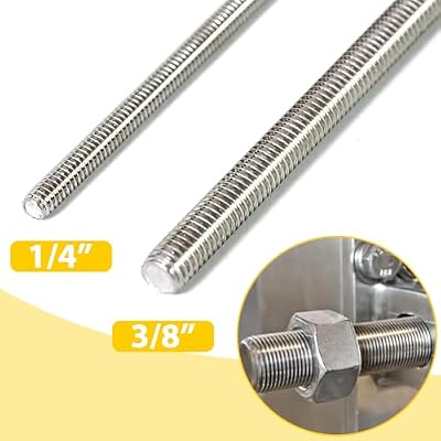 2Pcs 304 Stainless Steel Fully Threaded Rod, 3/8 -16 Thread Size, 12 Length, Right Hand Threads