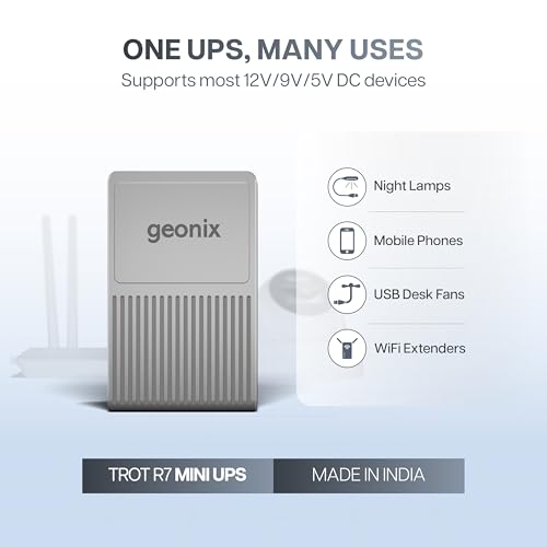 Image of Geonix Trot R7 Pro Mini UPS for Wi-Fi Router & Modem | 8-20 Hours Backup | 4x2000mAh Battery | 12V /9V /5V Output | Zero Lag Switching, CCTV Camera, Set-Top Box, Cordless Phone (Gray)