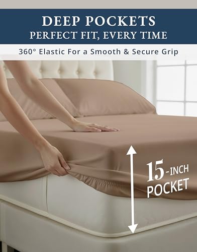 Image of LANE LINEN Twin XL Cotton Sheet Sets 100% Egyptian Cotton Sateen - Taupe | Twin XL Sheets Cute - 3-Piece Set, Ideal For Dorms And Adjustable Beds, Long-Staple Egyptian Cotton, Luxe Sheen,