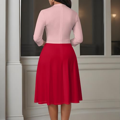 Image of PinkPatty Women's Casual A-line Midi Dresses 3 /4 Sleeve V Neck Fit and Flare Dress with Pockets