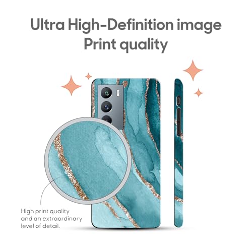 Image of COLORflow Back Cover Compatible with iQOO 9 SE 5G | Beautiful Blue Marble Golden Stripes | Designer Printed Hard CASE Bumper Back Cover Compatible with iQOO 9 SE 5G