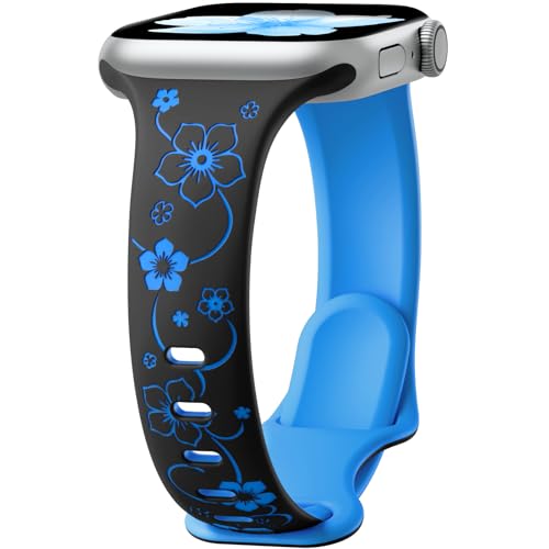 Lerobo Slim Thin Two-Tone Compatible with Apple Watch Band 40mm 38mm 41mm 42mm 44mm 45mm 46mm 49mm for Women- Soft Cute Flower/Heart Engraved Sport Band for iWatch Series 11 10 9 8 7 6 5 4 3