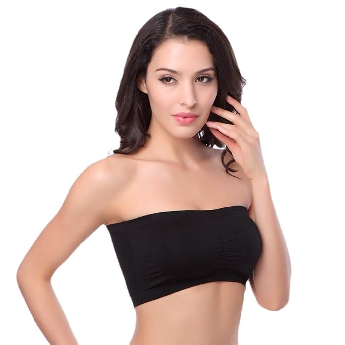Sujetador Bandeau Sin Tirantes Sin Acolchado, 1 Pieza Sujetadores Bandeau Suaves Sin Tirantes para Mujer, Top Elástico Sin Tirantes, Sujetador De Tubo Sin Costuras, Negro, XL