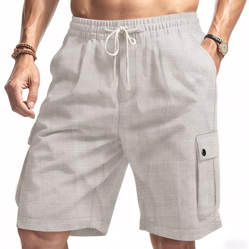 Shorts casual de algodón y lino para hombre miniatura 2