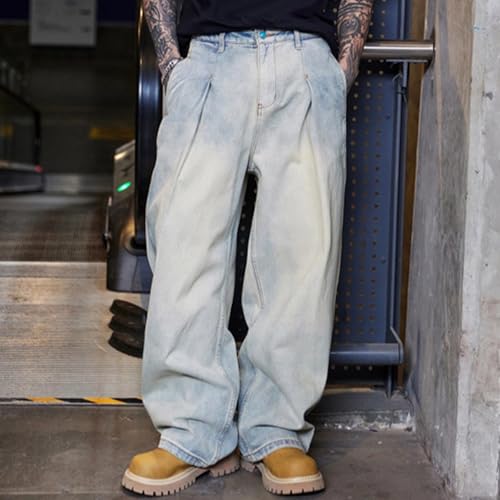 Jeans Pants for Mens 2025 Trendy Washed Solid Color Oversized Leg Loose Comfy Denim Cargo Trouser Sweatpant2