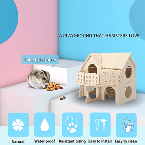 Kcrygogo Hamster Forest Lookout Wood House Fun House Double-Decker Hut For Young Dwarf Gerbil Mouse Mice Rat Small Animals thumb #4