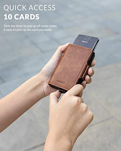 Image of VULKIT Credit Card Holder RFID Blocking Leather Automatic Pop Up Wallet Magnetic Wallet Double Card Case for Men and Women