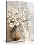 ZYGARTEQ Rustic Farmhouse Flower Canvas Wall Art Vintage White Hydrangeas Wall Decor Pictures Country Muted Botanical Prints Floral Artwork for Bedroom Living Room Gallery Decoration 12x16in
