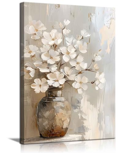 ZYGARTEQ Rustic Farmhouse Flower Canvas Wall Art Vintage White Hydrangeas Wall Decor Pictures Country Muted Botanical Prints Floral Artwork for Bedroom Living Room Gallery Decoration 12x16in