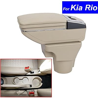 Car Center Console Armrest Box Compatible with Kia Rio 2 2006 2007 2008 2009 2010 2011 2011 Leather Automotive Armrests Storage Box(Beige)