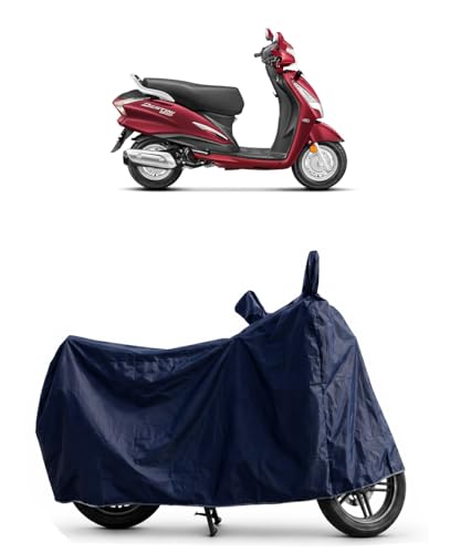 Image of Shield Heavy Duty scooty Cover for Hero Destini | All-Season, Tear-Proof Fabric | with Side Mirror Pocket & Buckle Belt | Hero Destini Scooty Cover (Blue)