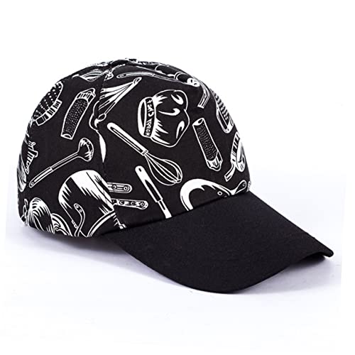 Healvian 1Pc Creative Chef Hat with Knife and Fork Pattern Comfortable Restaurant Waiter Cap Premium Design for Kitchen Cooking and Work Multi