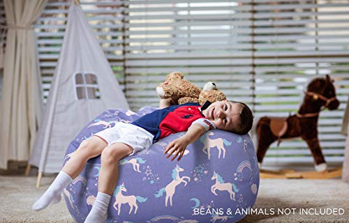 Aubliss Stuffed Animal Storage Bean Bag, Unicorn Bean Bag Chair, Stuff 'N Sit For Kids, Large 38"-Canvas Unicorn Blue #TOP5