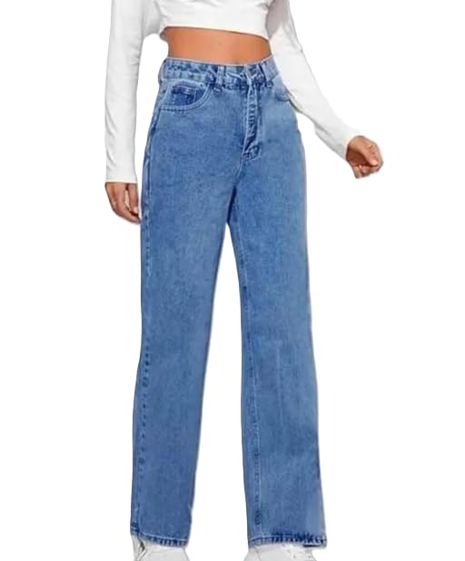 Anouk Rajeev Enterprises Wide Leg Relaxed Fit Denim Jeans High Waist Casual Pants Comfortable Daily Designing in blue