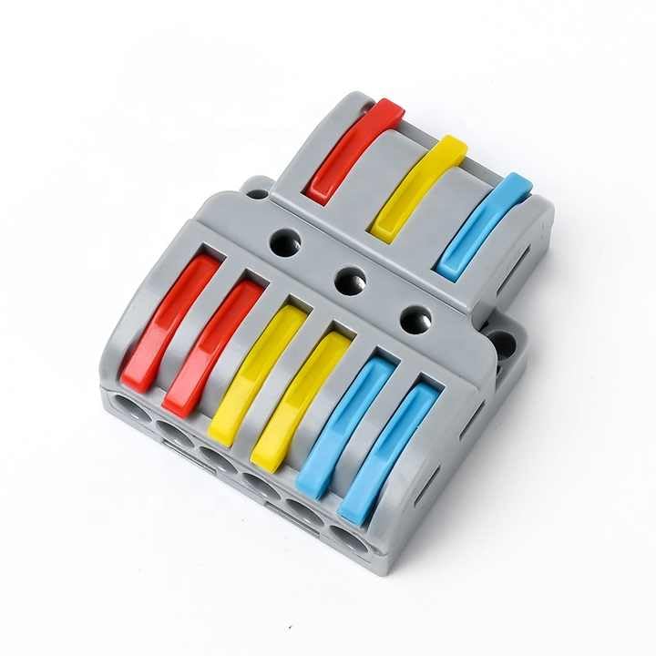 Image of ZIVIK 3 in 6 Out Electrical Wire Connector, 2 Pcs Splicing Wire Terminal Block, Three Head 6 Way 250V Nylon Copper Block Terminal Wire Jointer Cable Conductor Clamp, Push-in Connectors