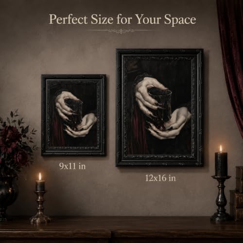 Black Framed Wall Art Gothic Vampire Canvas Print Dark Academia Moody Wine Glass Decor Picture Halloween Spooky Artwork for Living Room Bedroom 9x11 inch - image 4