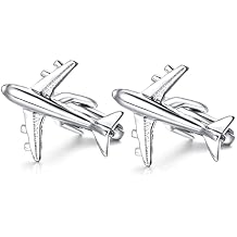 HONEY BEAR Airplane Plane Cufflinks for Men Shirt Steel with Gift Box Silver