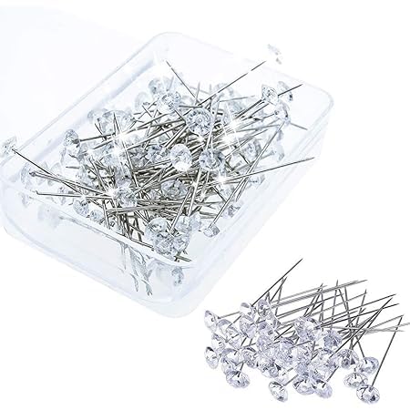 Gemsy Crystal Head Decor Pins - 1 Box | Stainless Steel Craft DIY Garment Sewing Straight Pins for Fabric, Shirts, Dressmaking | Bouquet Straight Needle