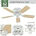 Hunter 42 inch Indoor Ceiling Fan No Light - White Ceiling Fan without Light, Low Profile Mount, 5 Blades, For Bedroom, Living Room, or Kitchen, Pull Chain - Low Profile IV 51059, Snow White
