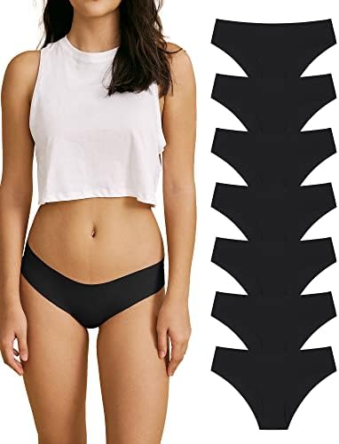 SHARICCA Women Seamless Cheeky Bikini No Show Panties Ladies Invisible Breathable Hipster Soft Stretch Underwear 7 Pack (Black-7P08,S)