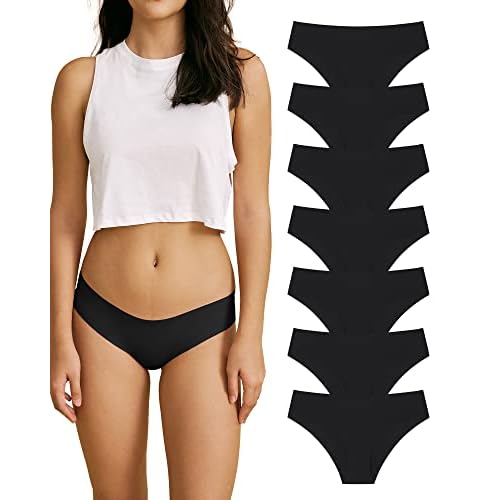 SHARICCA Women Seamless Cheeky Bikini No Show Panties Ladies Invisible Breathable Briefs Soft Stretch Underwear Multi Pack XX-Large (7 Pack) Black