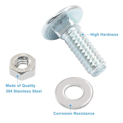 Image of 12 Sets 1 /4-20 x 3 /4 Inch Carriage Bolt Kit, Carbon Steel Carriage Bolts Galvanized Carriage Bolt Assortment, Round Head Carriage Screws with Hex Nuts and Flat Washers Full Thread Coverage