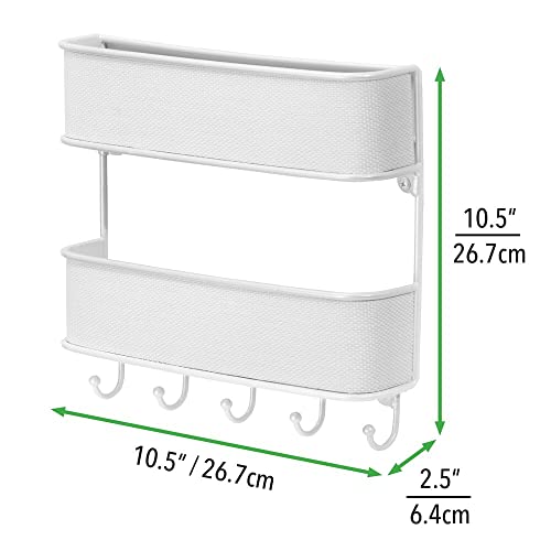 Mdesign Mail Organizer Wall Mount 2-Tier Storage Sorter With 5 Hooks, Modern Metal Woven Rack For Home Entryway, Kitchen - Hanging Letter, Bill, Mail, And Key Holder For Wall, Tesse Collection, White #TOP4