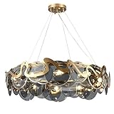 HYJAUSXB Lámpara de araña Moderna de Tambor Redondo con Colgante de Cristal Gris Ahumado, lámpara empotrada Ajustable para Comedor, Sala de Estar, Dormitorio y vestíbulo, Color Blanco, 60 cm