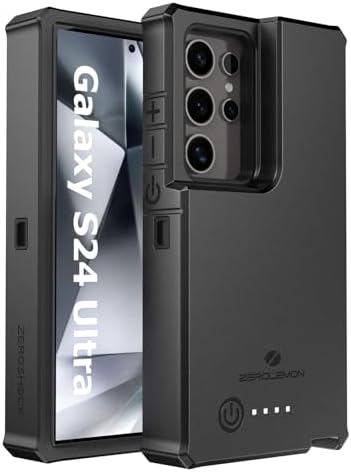 ZEROLEMON Battery Case for Galaxy S24 Ultra 10000mAh, 18W Fast Phone Charging Power to Galaxy S24 Ultra, ZeroShock Extended Charger Case Cover for The S24 Ultra Black