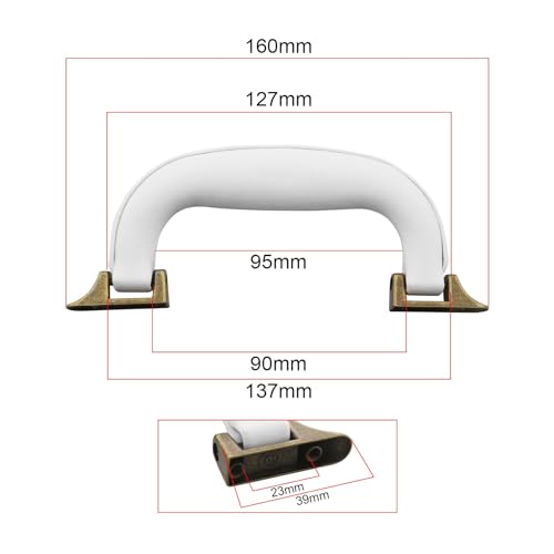 Image of 2x Guitar Musical Box Handle 160mm PU Leather Suitcase Handle Alloy Base Replacement With Screws White Brown