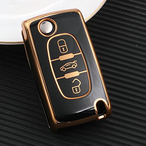 ZYHYCH Nouvelle Housse de clé de Voiture en TPU Souple, adaptée pour Peugeot 107 206 207 307 308 406 pour Citroen Xsara Picasso C2 C3 C4 C5 C6 C8 Sac, 3 Boutons Noir
